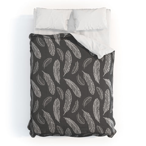 Avenie Floating Feathers Dark Gray Comforter