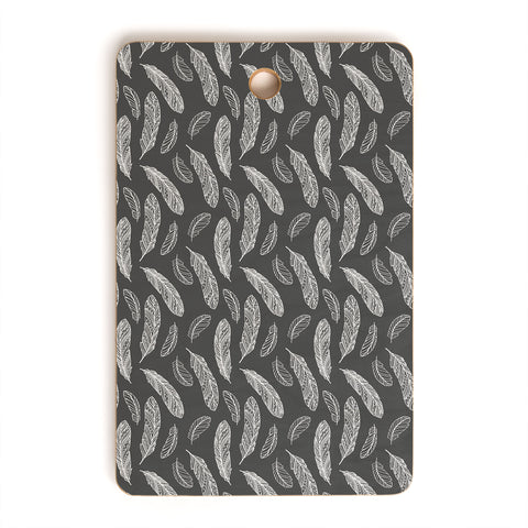 Avenie Floating Feathers Dark Gray Cutting Board Rectangle
