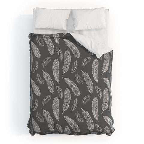 Avenie Floating Feathers Dark Gray Duvet Cover