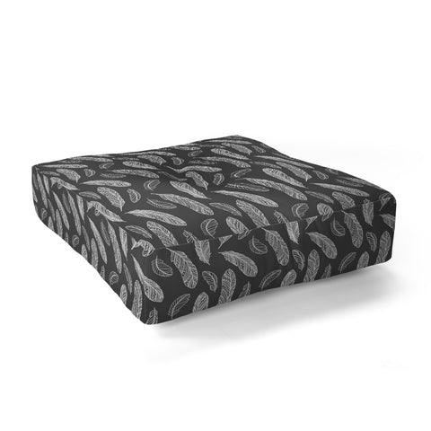 Avenie Floating Feathers Dark Gray Floor Pillow Square