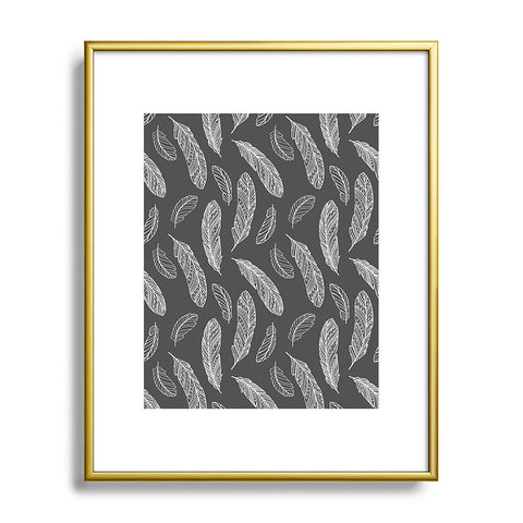 Avenie Floating Feathers Dark Gray Metal Framed Art Print