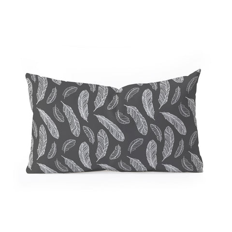 Avenie Floating Feathers Dark Gray Oblong Throw Pillow