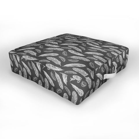 Avenie Floating Feathers Dark Gray Outdoor Floor Cushion