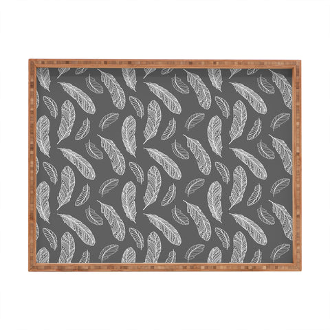 Avenie Floating Feathers Dark Gray Rectangular Tray