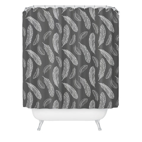 Avenie Floating Feathers Dark Gray Shower Curtain
