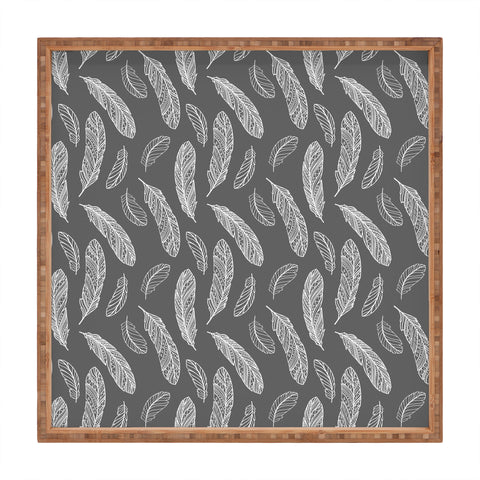 Avenie Floating Feathers Dark Gray Square Tray