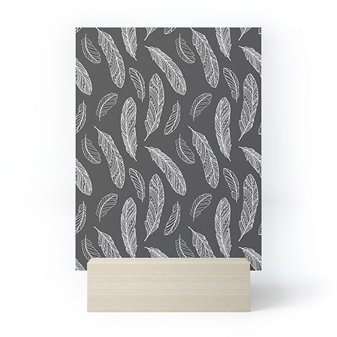 Avenie Floating Feathers Dark Gray Mini Art Print