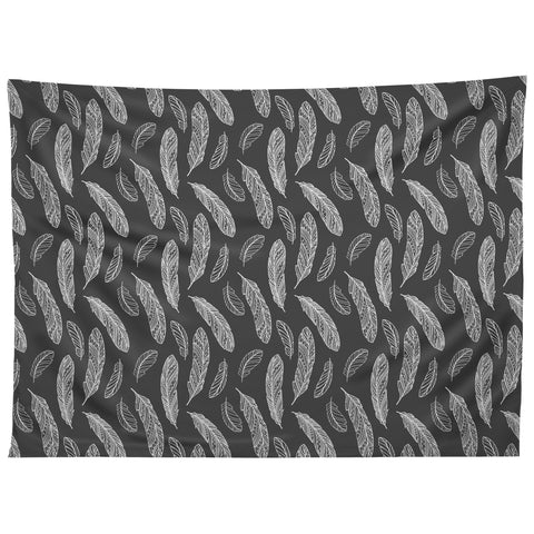 Avenie Floating Feathers Dark Gray Tapestry