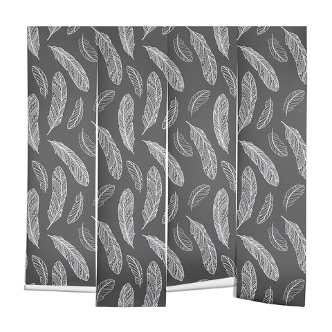 Avenie Floating Feathers Dark Gray Wall Mural