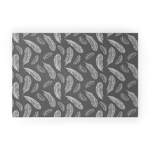 Avenie Floating Feathers Dark Gray Welcome Mat