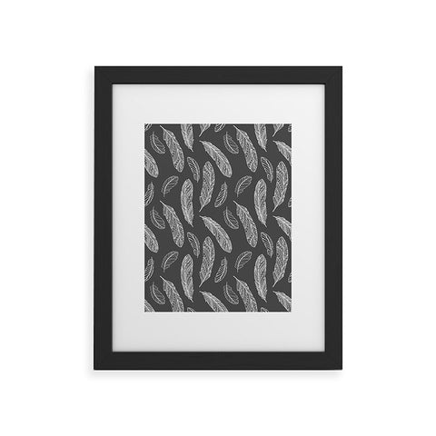 Avenie Floating Feathers Dark Gray Framed Art Print