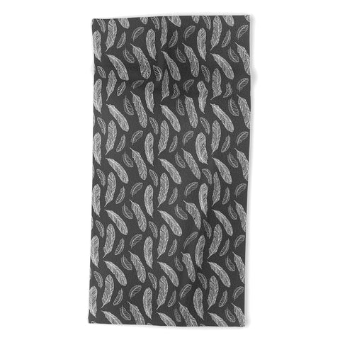 Avenie Floating Feathers Dark Gray Beach Towel