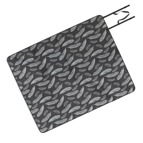Avenie Floating Feathers Dark Gray Picnic Blanket