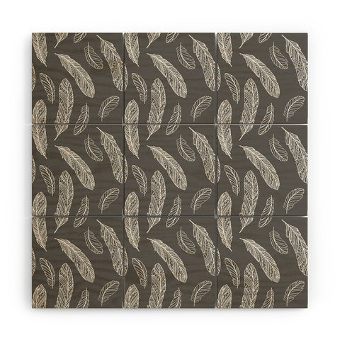 Avenie Floating Feathers Dark Gray Wood Wall Mural
