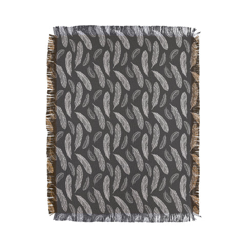 Avenie Floating Feathers Dark Gray Throw Blanket