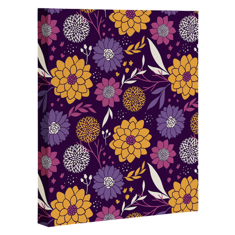 Avenie Floral Pattern Purple Art Canvas
