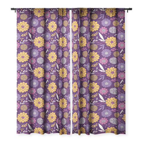 Avenie Floral Pattern Purple Sheer Non Repeat