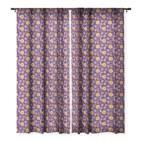 Avenie Floral Pattern Purple Sheer Window Curtain