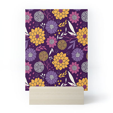 Avenie Floral Pattern Purple Mini Art Print