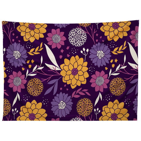 Avenie Floral Pattern Purple Tapestry