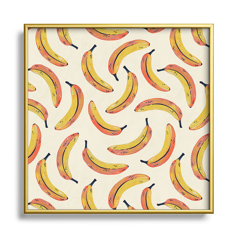 Avenie Fruit Salad Collection Banana Square Metal Framed Art Print