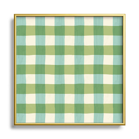 Avenie Fruit Salad Gingham Green Square Metal Framed Art Print