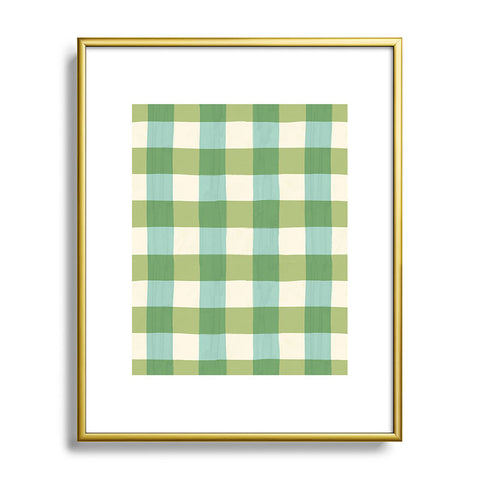 Avenie Fruit Salad Gingham Green Metal Framed Art Print