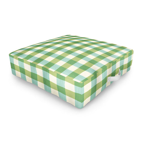 Avenie Fruit Salad Gingham Green Outdoor Floor Cushion