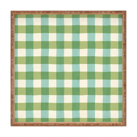 Avenie Fruit Salad Gingham Green Square Tray