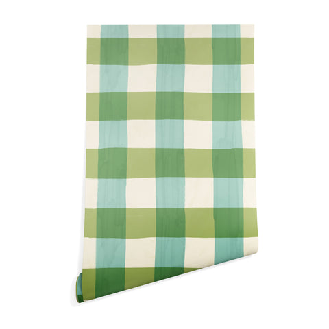 Avenie Fruit Salad Gingham Green Wallpaper