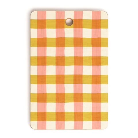 Avenie Fruit Salad Gingham Pink Cutting Board Rectangle