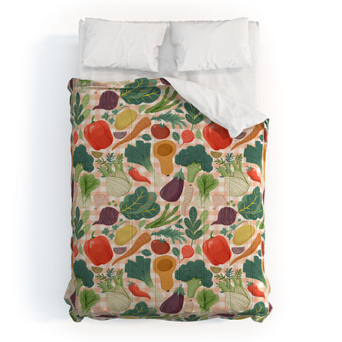 Avenie Fruit Salad Gingham Vegetables Comforter