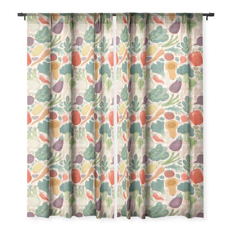Avenie Fruit Salad Gingham Vegetables Sheer Window Curtain