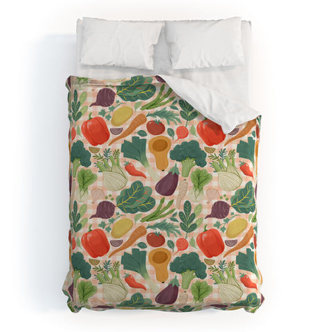 Avenie Fruit Salad Gingham Vegetables Duvet Cover