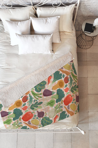 Avenie Fruit Salad Gingham Vegetables Fleece Throw Blanket