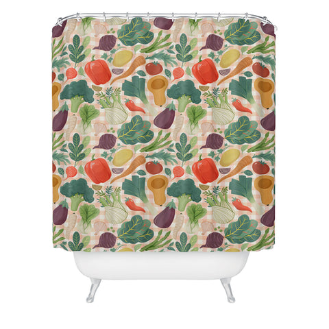 Avenie Fruit Salad Gingham Vegetables Shower Curtain