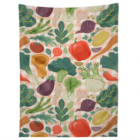Avenie Fruit Salad Gingham Vegetables Tapestry