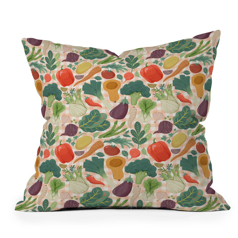 Avenie Fruit Salad Gingham Vegetables Throw Pillow