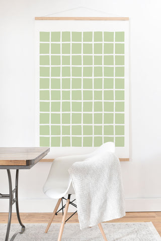 Avenie Grid Pattern Green Art Print And Hanger