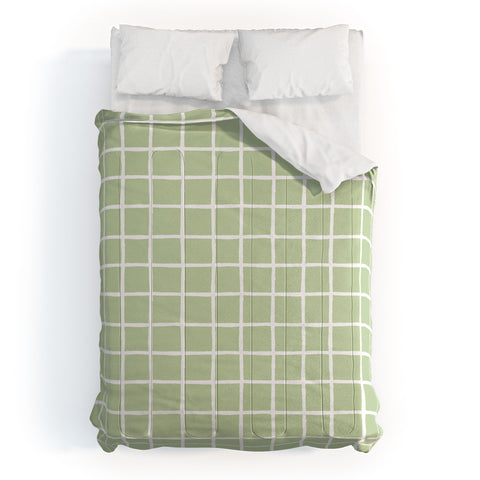 Avenie Grid Pattern Green Comforter