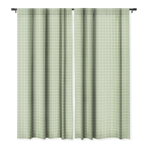 Avenie Grid Pattern Green Blackout Window Curtain