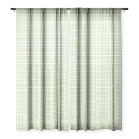 Avenie Grid Pattern Green Sheer Window Curtain