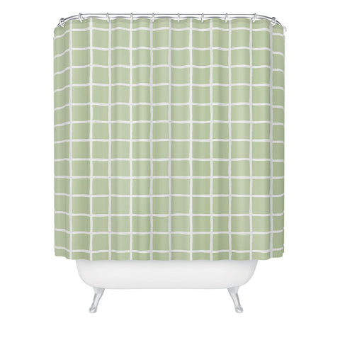 Avenie Grid Pattern Green Shower Curtain