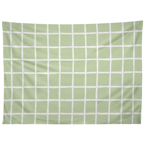 Avenie Grid Pattern Green Tapestry
