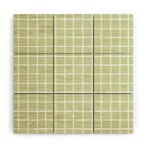 Avenie Grid Pattern Green Wood Wall Mural