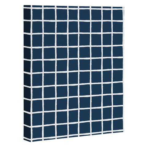Avenie Grid Pattern Navy Art Canvas