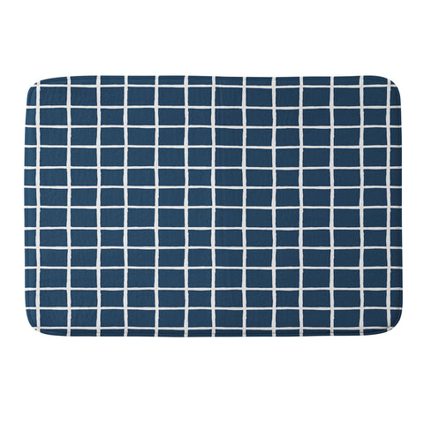 Avenie Grid Pattern Navy Memory Foam Bath Mat