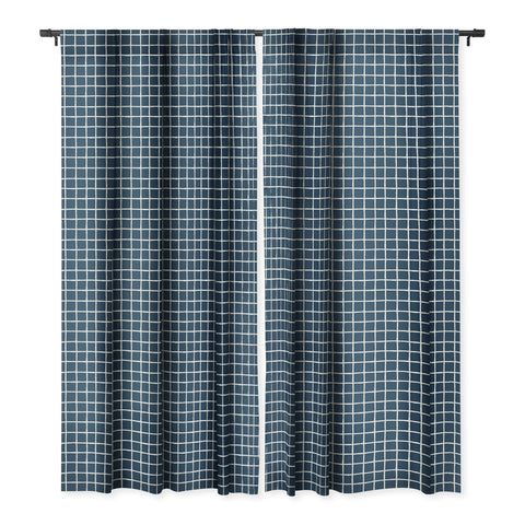 Avenie Grid Pattern Navy Blackout Window Curtain