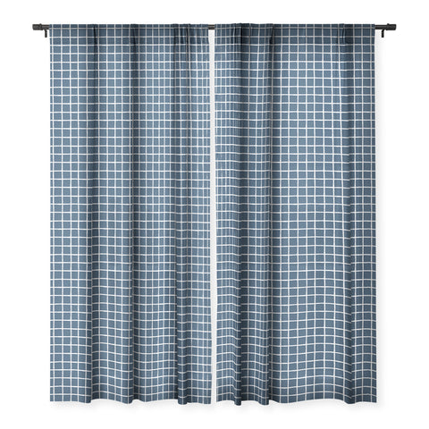 Avenie Grid Pattern Navy Sheer Window Curtain
