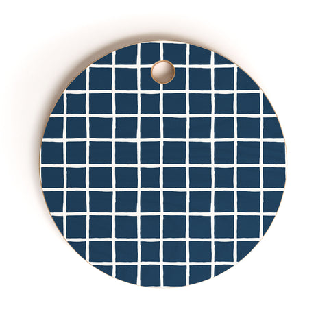 Avenie Grid Pattern Navy Cutting Board Round